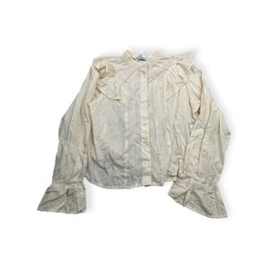 Jessica Simpson Arista Woven Top Pearled Ivory Eyelet Ruffle Blouse Large